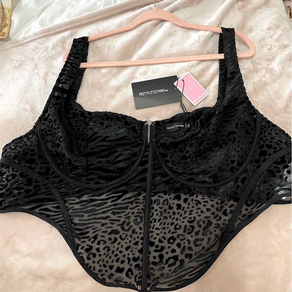 Sexy Plus Sheer Leopard Print Corset Crop Top